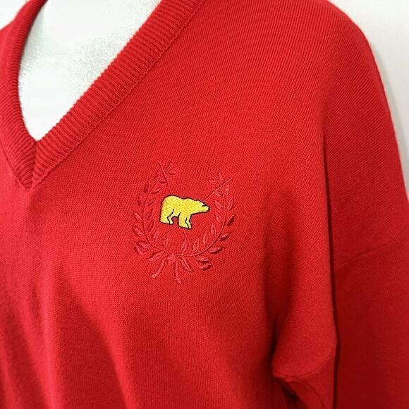 Vintage red v neck golden bear sweater jacket Nicholson crest large L - Picture 2 of 10